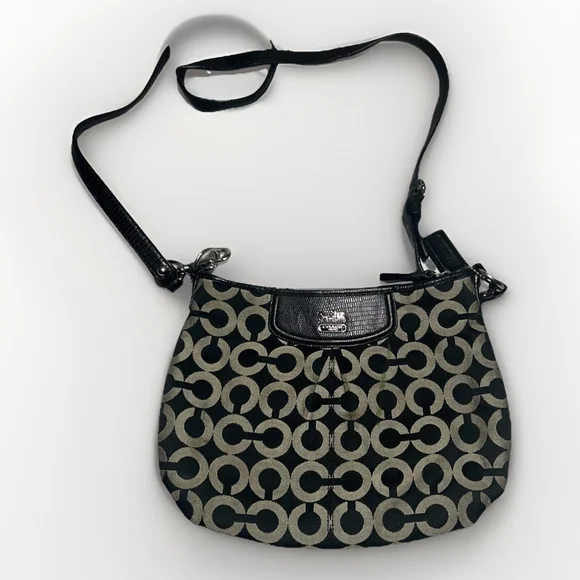 Coach Madison Crossbody Op Art Black & Gold Purse - Flawed - Picture 1 of 9